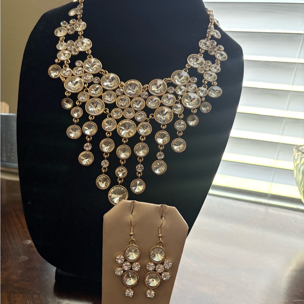 Gold-Tone Crystal Statement Necklace & Earrings Set